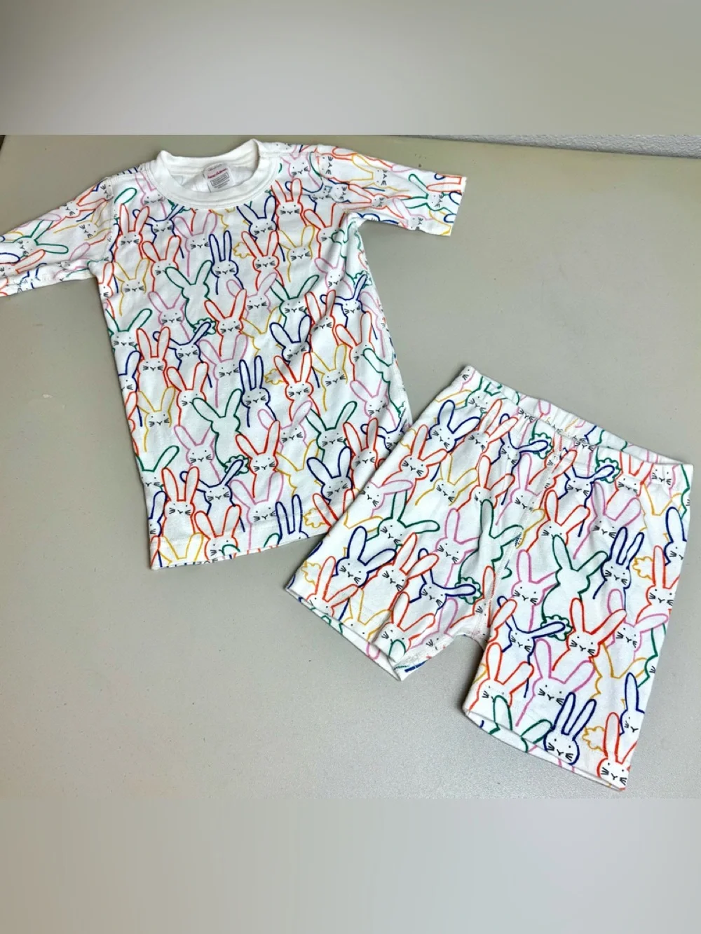 Hanna Andersson Rainbow Bunny Rabbit Graphic 2 Pc Short Organic Pajamas Set Sz 8